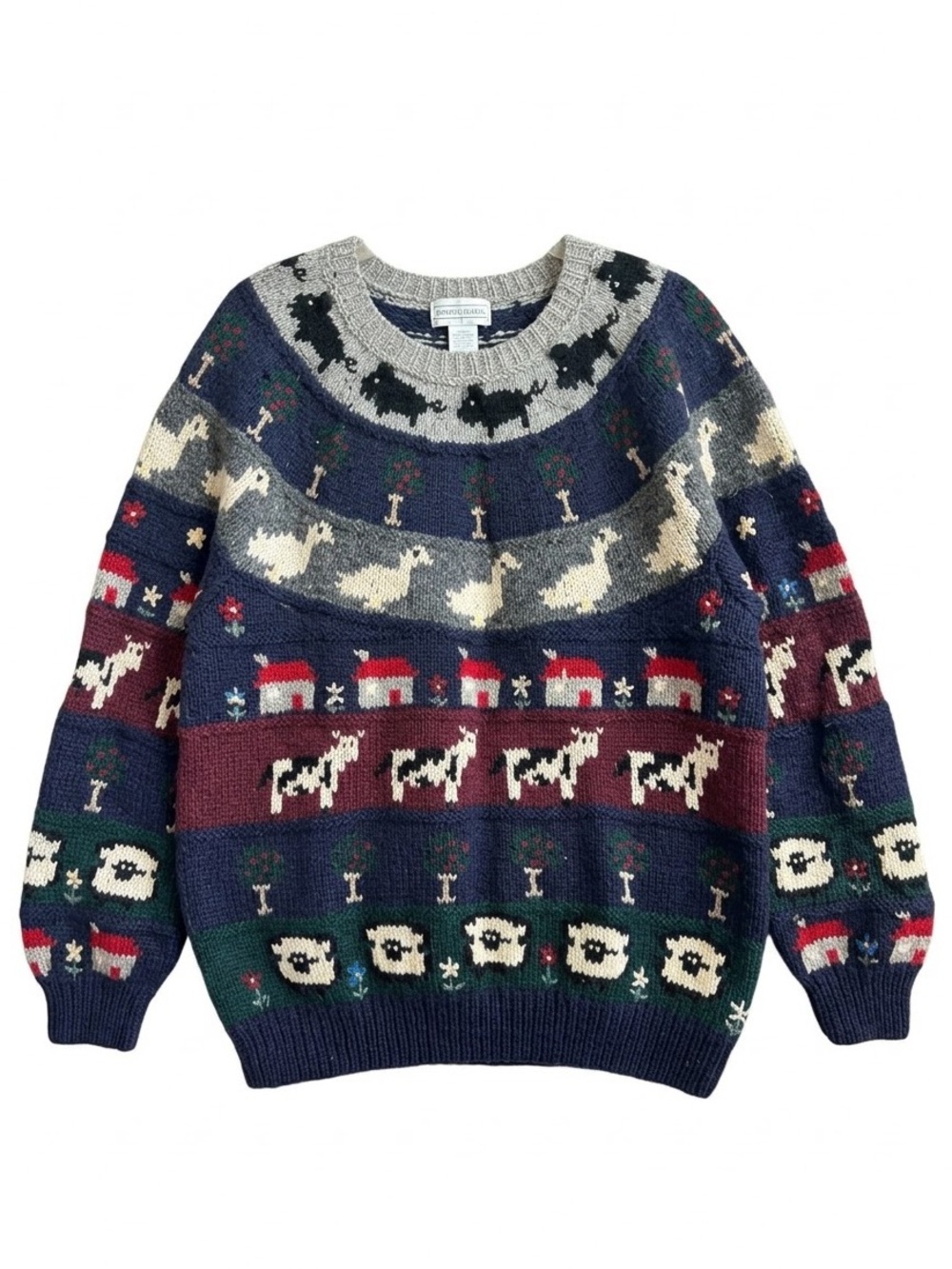VTG Deans Of Scotland Shetland Wool Barnyard Novelty Knit Sweater XL Cottagecore